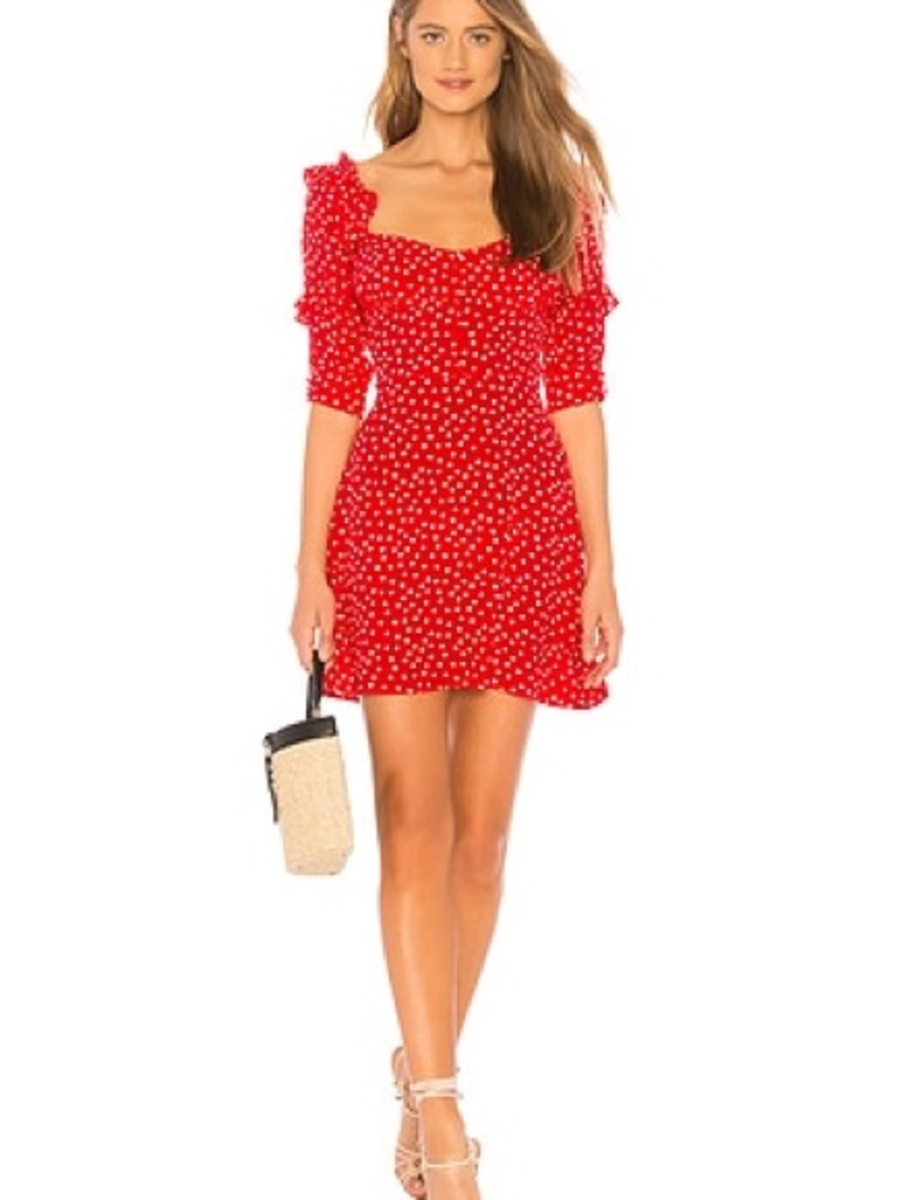 For Love & Lemons Red Buttoned Polka Dot Ruffle Mini Dress XS